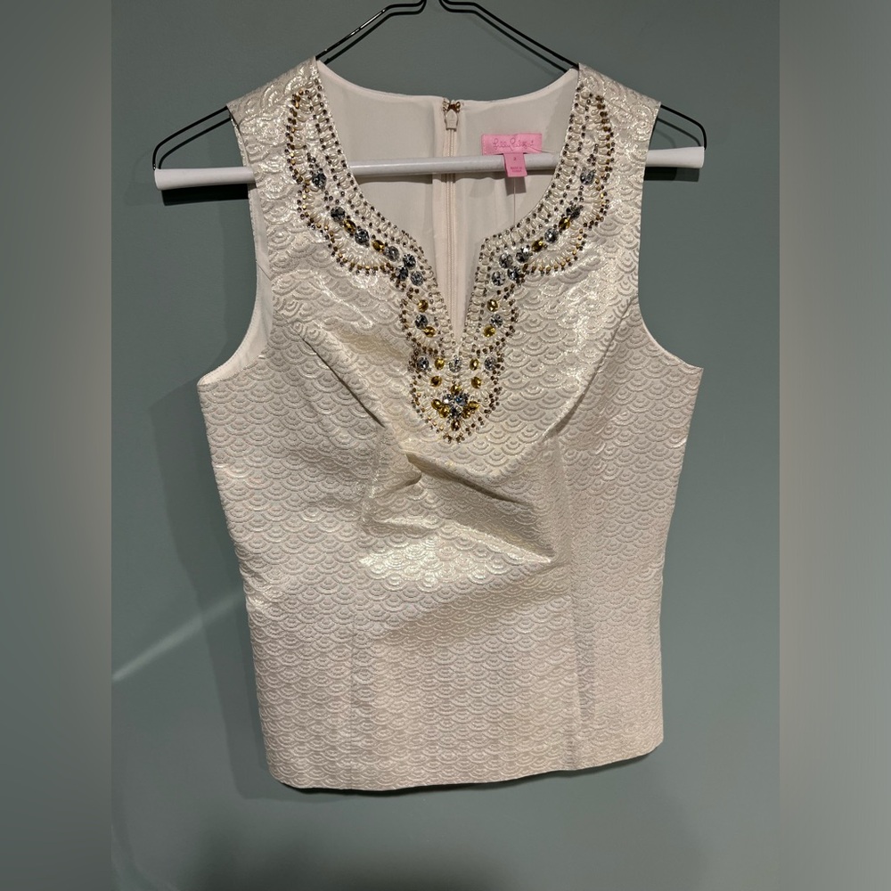 Lily Pulitzer bedazzled V slit neck top NWT size 2